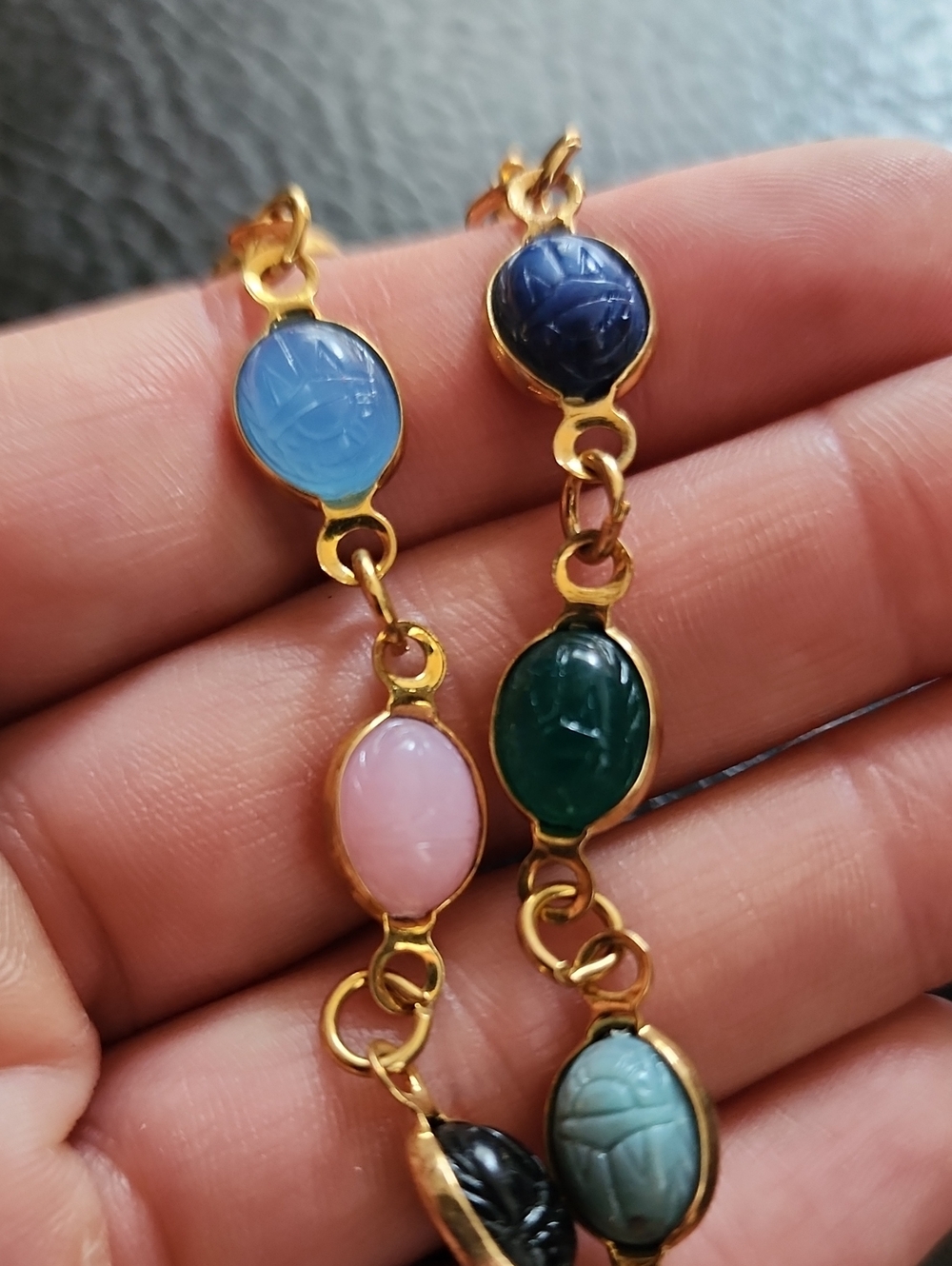 VTG Personalized Gold-Tone Multicolor Scarab Bracelet - LISA Engraved - Picture 5 of 8